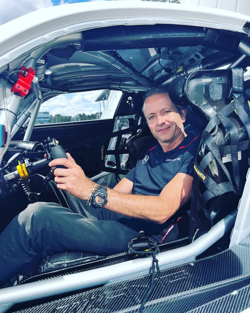 Stephen Whiteley in a race car cockpit — performance driving instructor, race coach and ARDS Class A instructor
